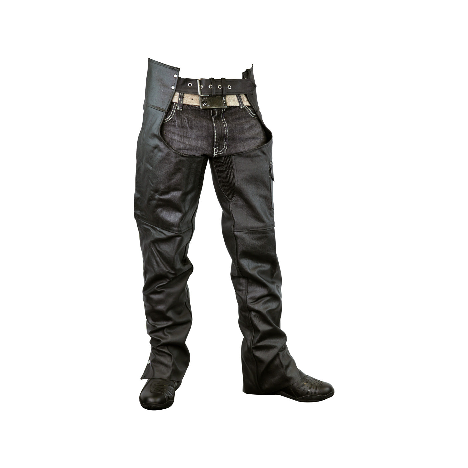 Vance leather ZipOut Insulated and Lined Plain Biker Leather Chaps