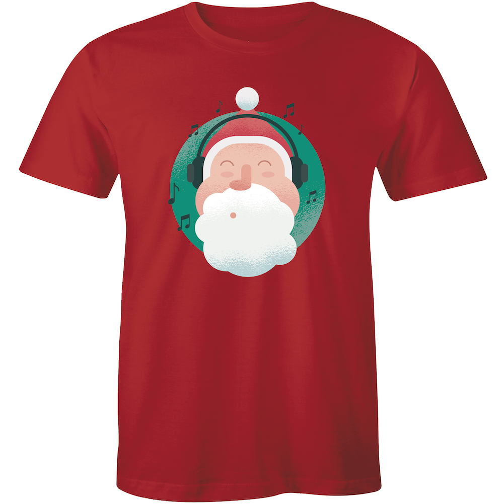 Half It Cook Funny Santa Wearing Headphones Christmas Crew Neck Men's T-Shirt
