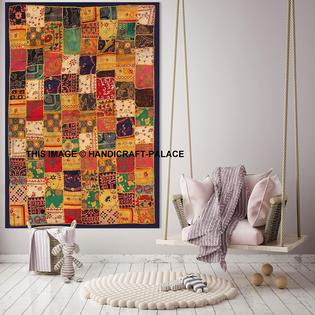Handmade Vintage Patchwork Antique Tapestry Ethnic Indian Art Home