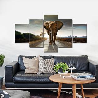 Wall Canvas Elephant Large 5 Piece Animal Art Prints Home Decor Living Room New