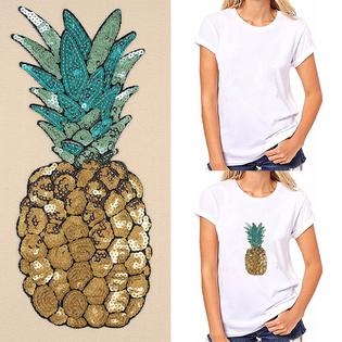 Calong2000us Fa Pineapple Embroidered Iron On Patch Sequins Diy Clothes Applique Sticker Bad