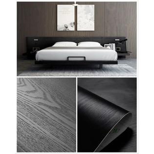 Abyssaly Textured Black Wood Grain Contact Paper Self