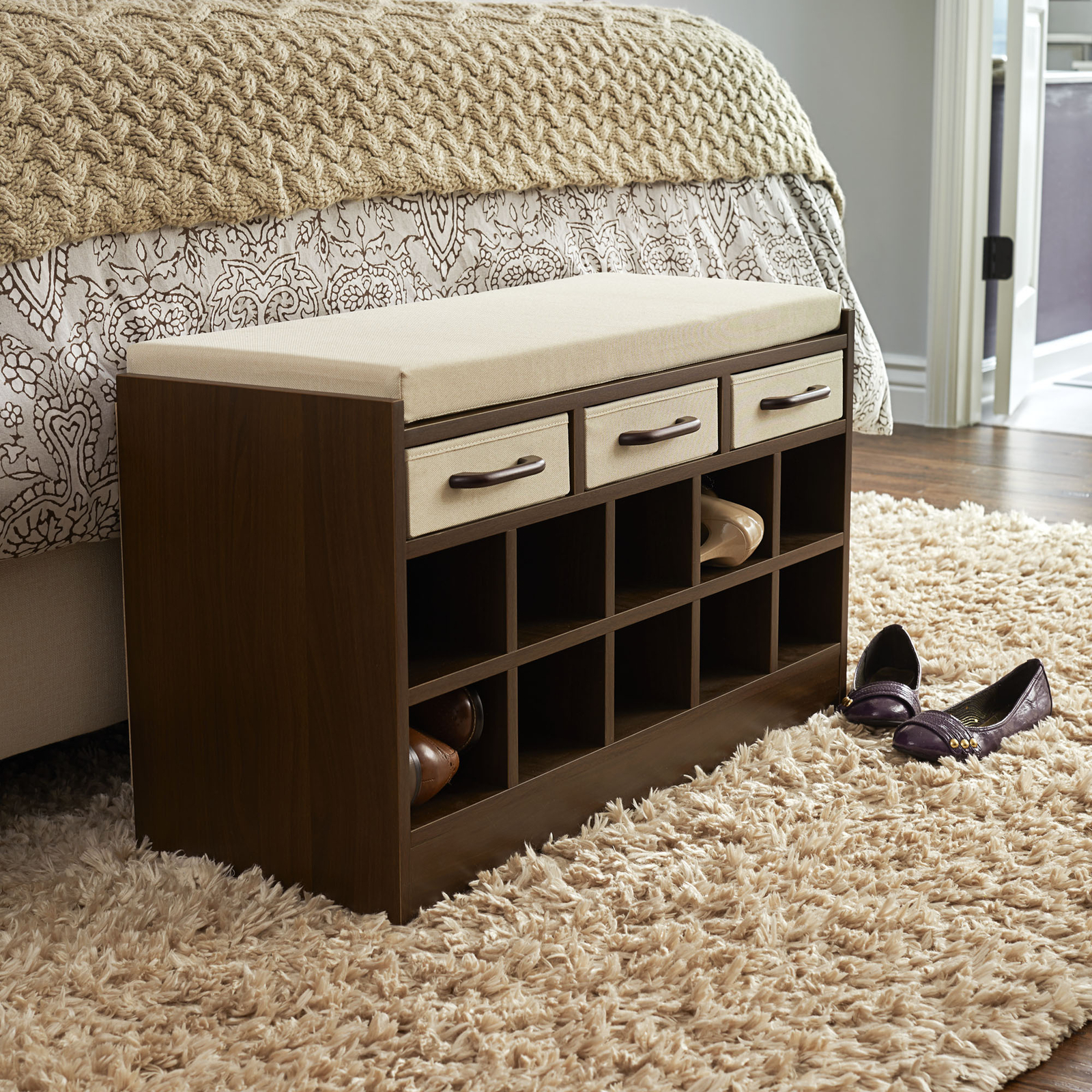 8018 1 Household Essentials Entryway Storage Bench With Shoe