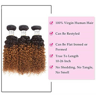 Seelaak T30 Blonde Ombre Kinky Curly Medium Auburn Hair Extensions
