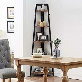 O K Furniture Industrial Corner Bookcase 5 Shelf A Shaped Display