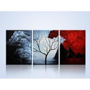 3 Piece Modern Art Abstract Painting Canvas Wall Red Framed Big Ready To Hang