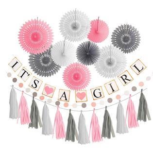 Meant2tobe Pink White Grey Baby Girl Baby Shower Decorations Grey