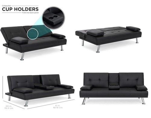 Best Choice Products Modern Faux Leather Convertible Futon