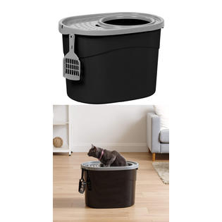 Iris Top Entry Cat Litter Box With Cat Litter Scoop Large Top Entryway Black