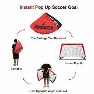 RUNNZER Portable Pop Up Soccer Goal Nets for Backyard Training, Set of 2 with Carry Case RUNNZER Portable Pop Up Soccer Goal Nets for Backyard Training, Set of 2 with Carry Case
