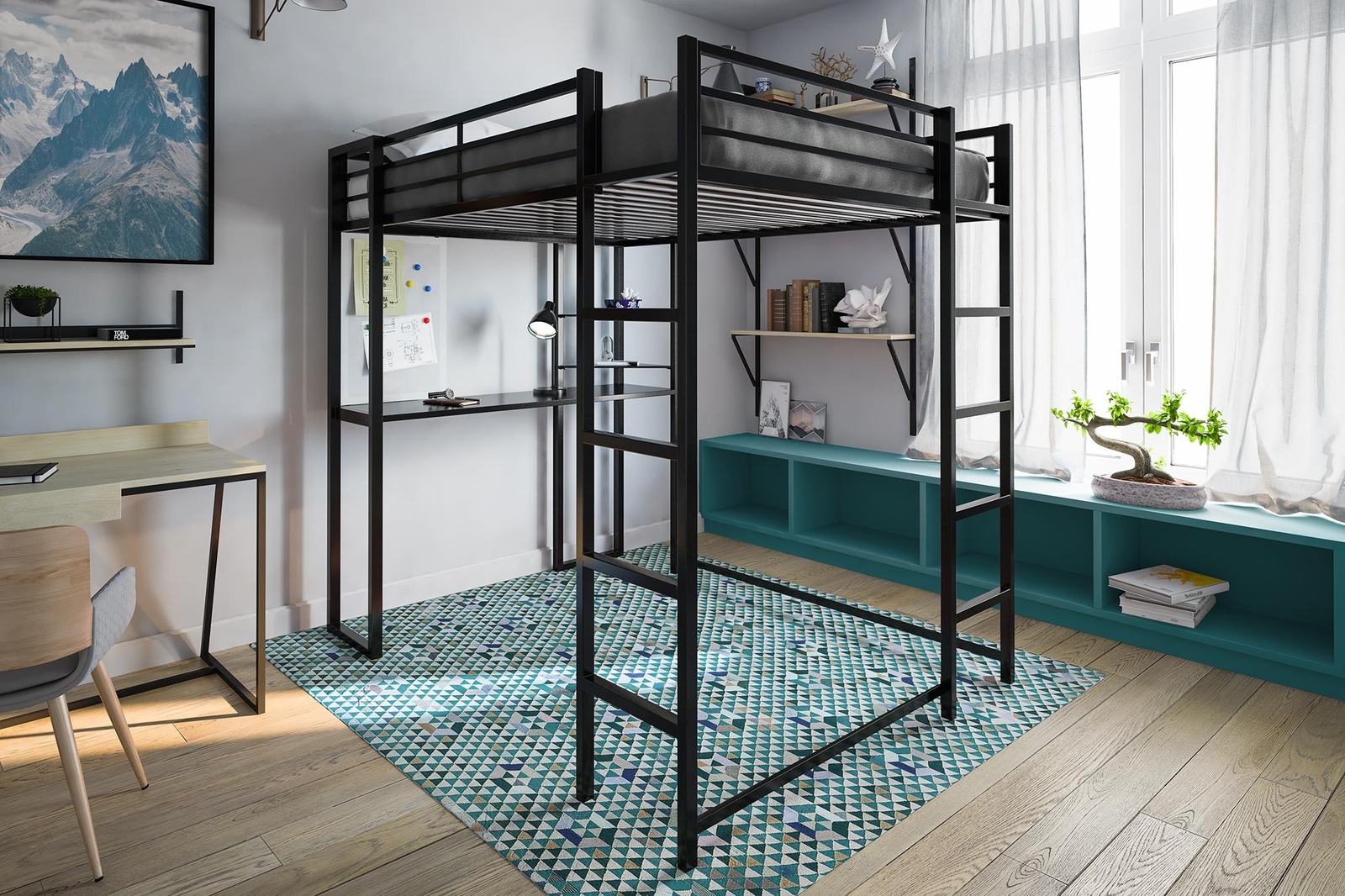 Dorel Student Loft Bed Frame With Desk For Kids Teens S