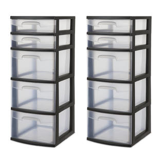 Sterilite Plastic Storage Container Organizer 5 Drawer Tower
