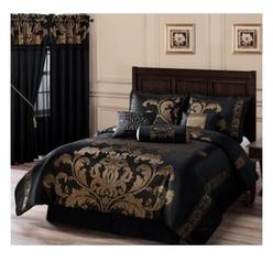 Grand Bedding Elegant Black Gold Jacquard Floral Comforter