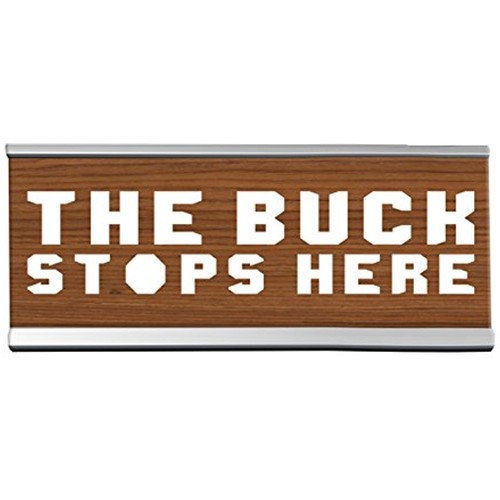 Wellspring The Buck Stops Here Desk Sign 8 Inch X 2 Inch Brown