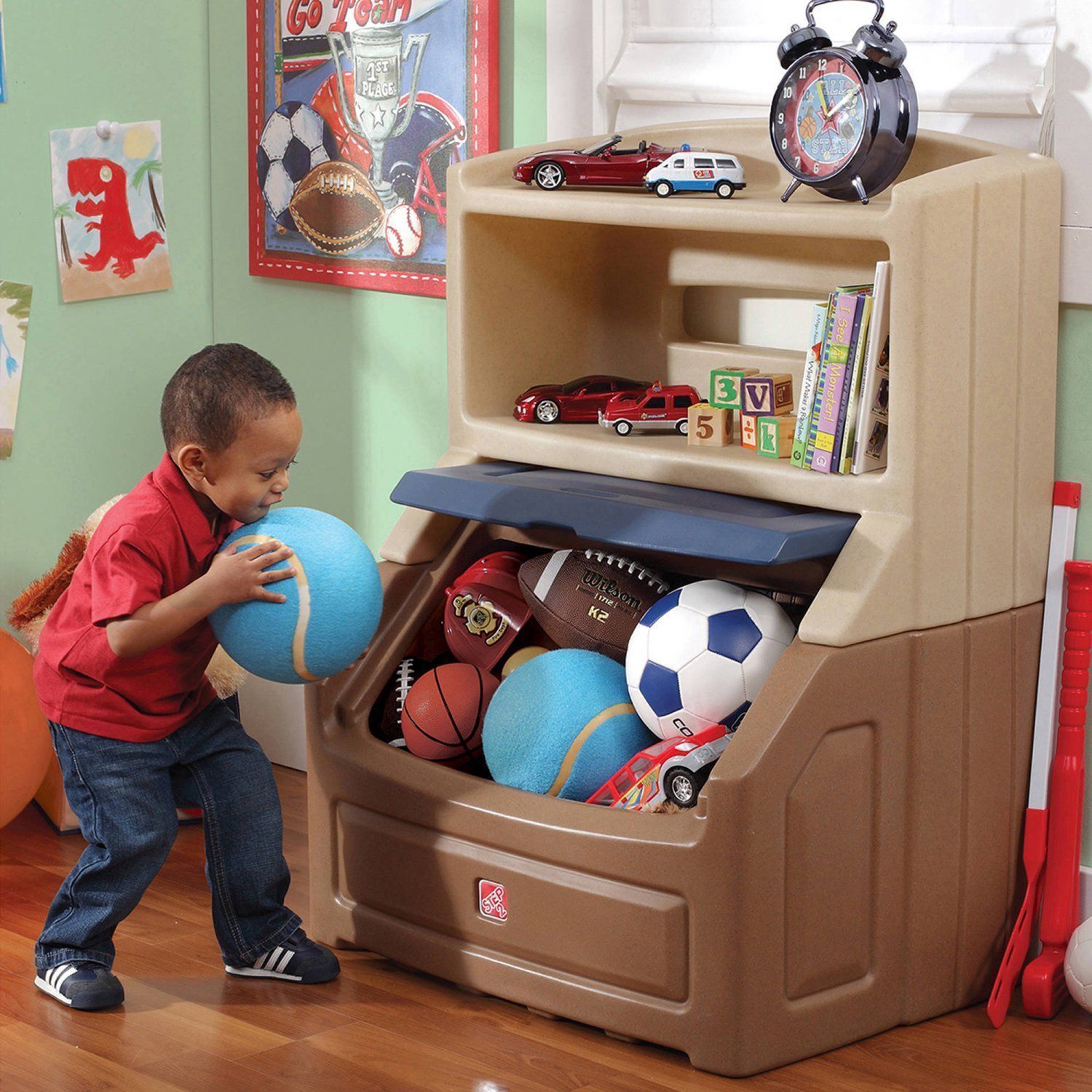 Step2 Lift And Hide Bookcase Storage Chest Blue Toy Box Kids