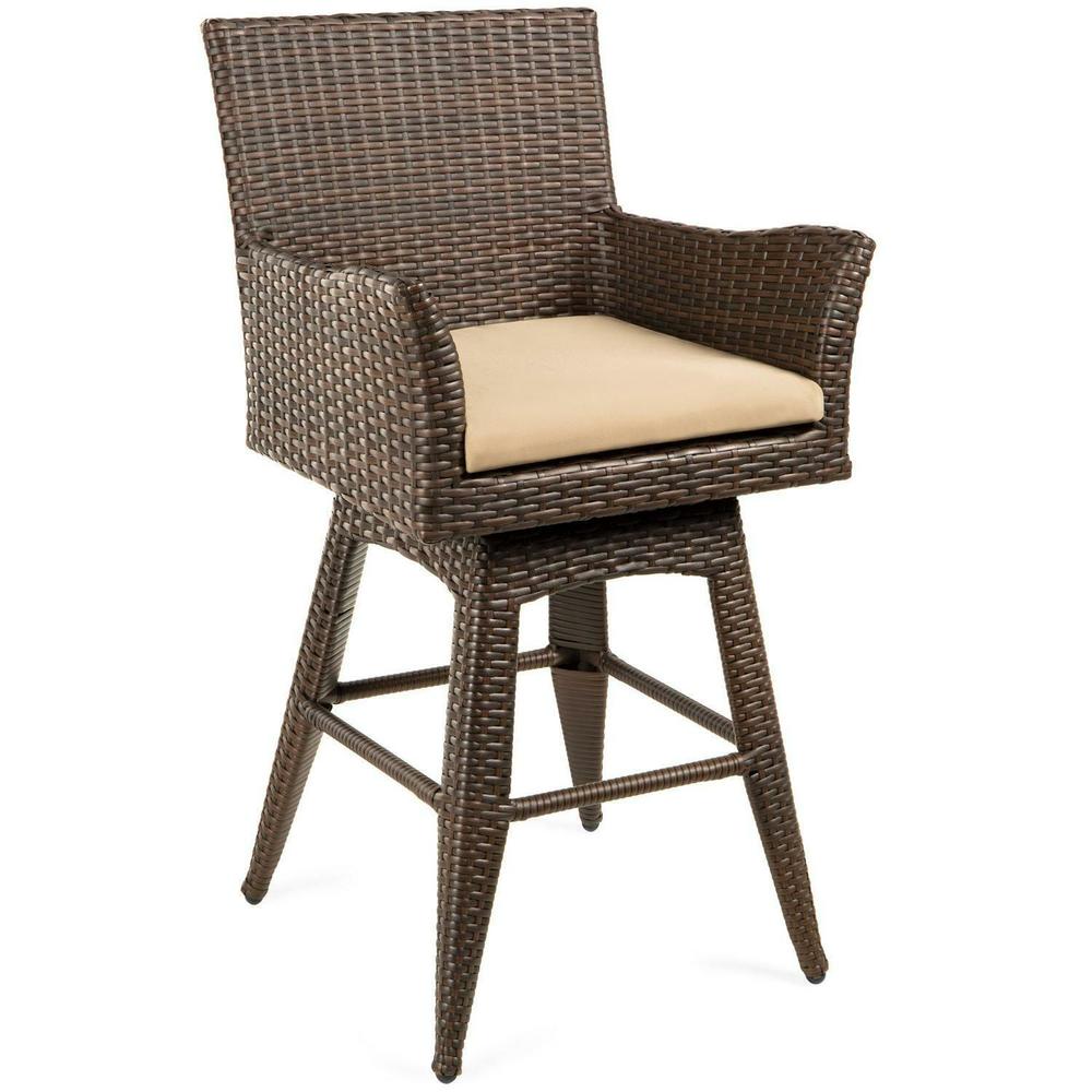 Ysh.Shops Wicker Swivel Bar Stool For Indoors Porch Patio 2 Inch Thick Polyester Cushion