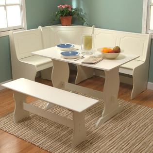 White Dining Breakfast Nook Set Corner Booth Bench Table Seat