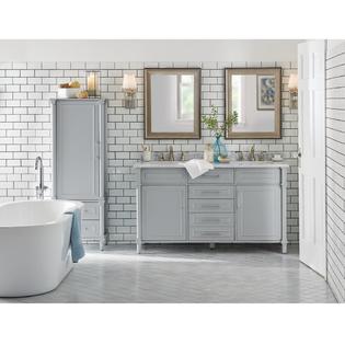 Home Decorators Collection Bathroom Linen Cabinet Aberdeen Zinc Hardware Soft Close Door Dove Gray Finish