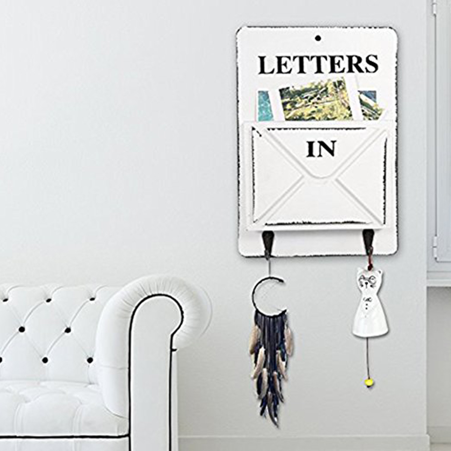 Wooden Mail Box And Key Rack Letter Holder Wall Mounted Entryway