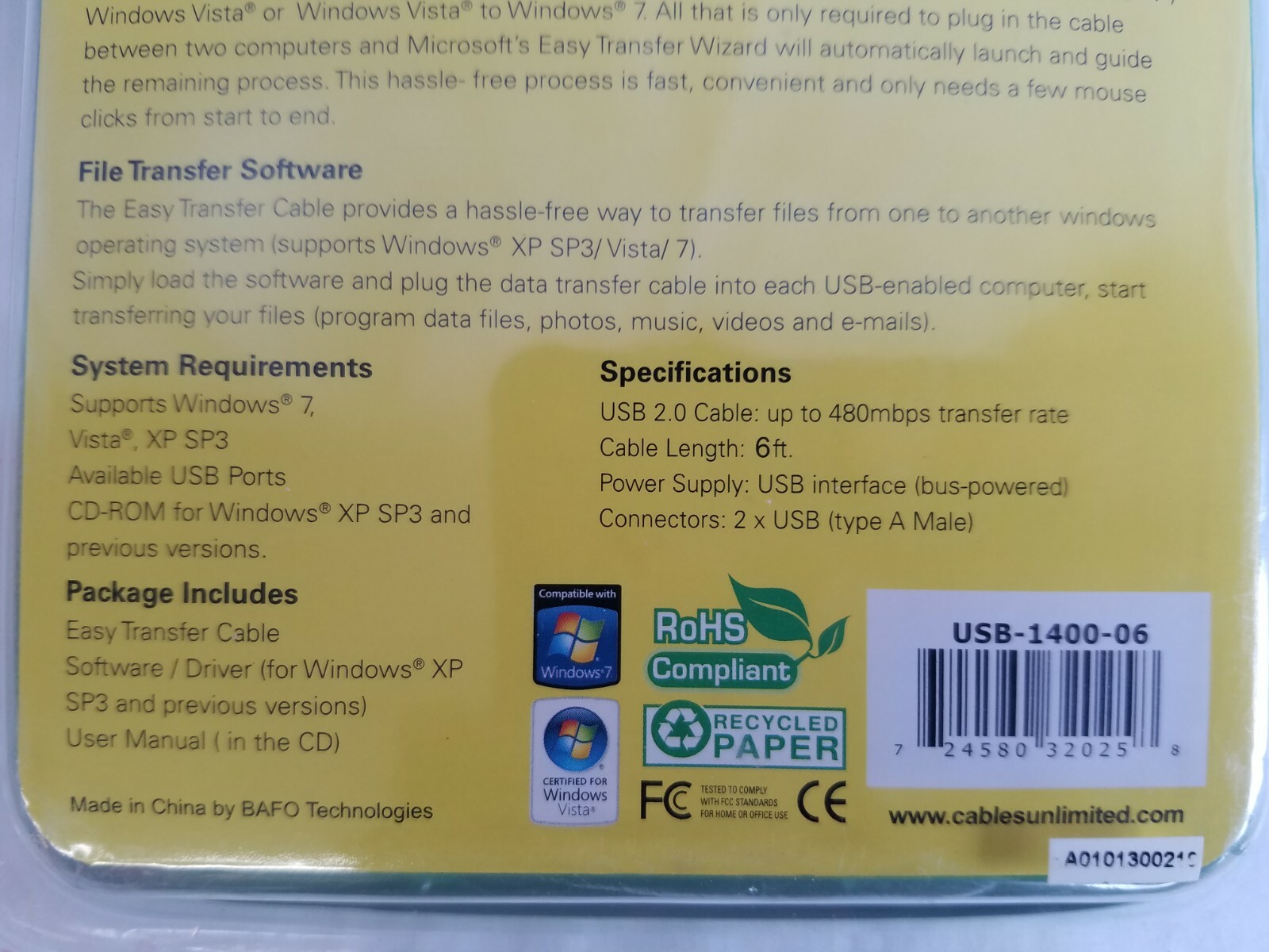 Ve389 New Cables Unlimited 6 Feet 1 8m Easy Transfer Cable