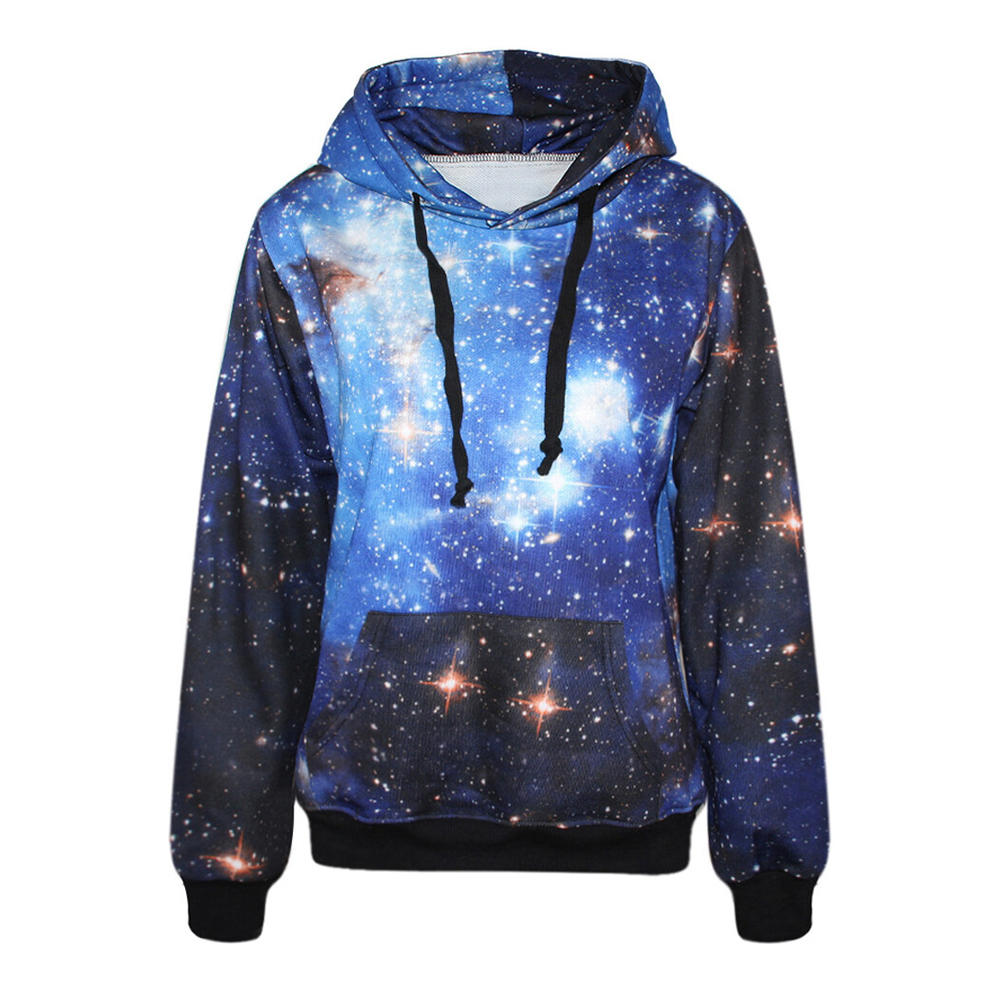 Susuo Cotton Blend 3d Blue Galaxy Print Hoodie Casual Unisex Sweatshirt Pullover Tops