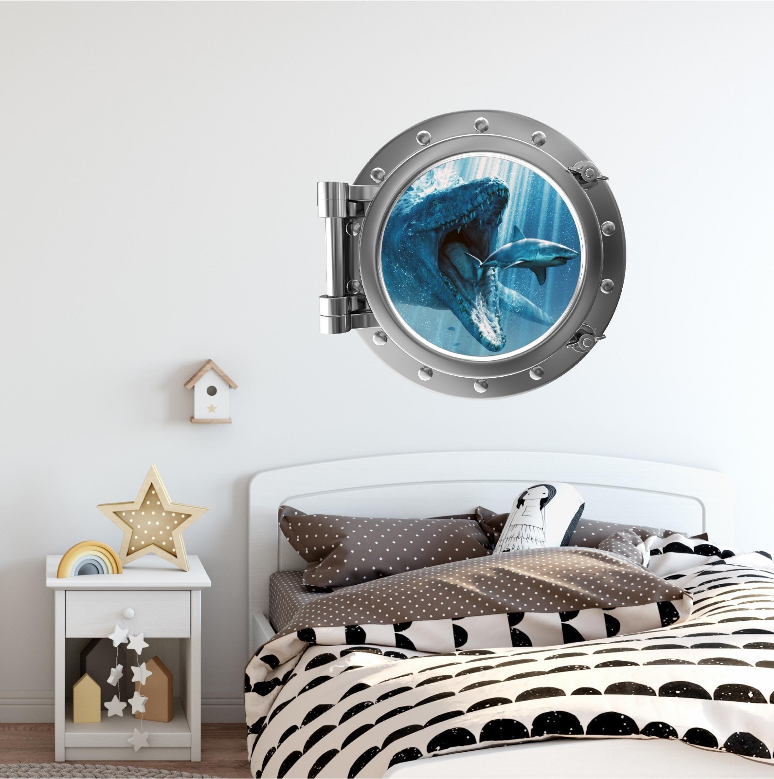 Stick It Graphix Mosasaurus Porthole 3d Window Wall Decal Shark Sea Ocean Jurassic World Dinosaur