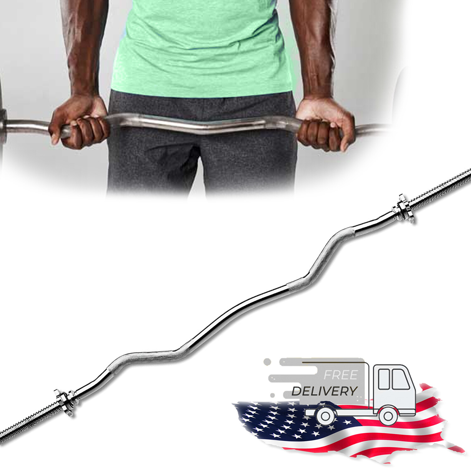 Cap Weight Bar 47 Inch Threaded Chrome Curl Solid Home Gym Fitness Lifting Exercise