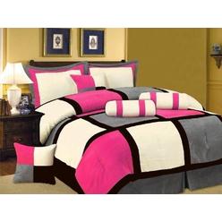 A1 Linens Pink Black Grey Patchwork Micro Suede Bed In A Bag Cal