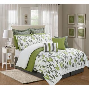 A1 Linens 12pc Queen Sage Green Grey White Vine Allen Comforter