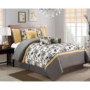 A1 Linens 7pc King Size Modern Oversize Yellow Black White Gray