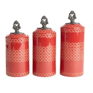 Red Kitchen Canister Set Ceramic Kitchen Canister Set Red Counter
