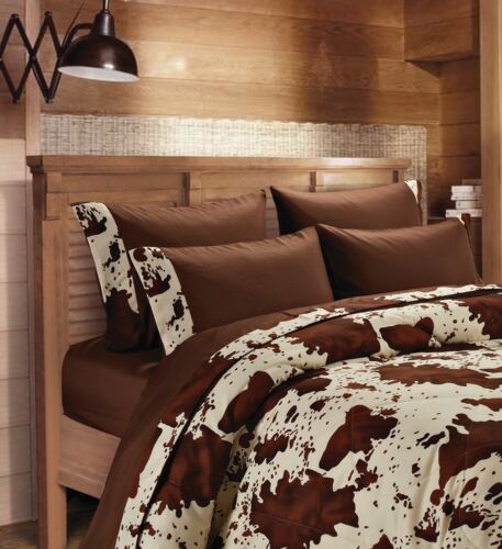 Regal Comfort 4 pc Chocolate Rodeo Cow Print TWIN Size Comforter,Sheet, & Pillowcase Set 