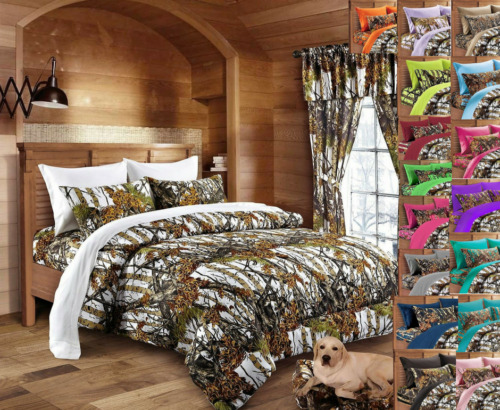 Snow Comforter Sheet Curtain Camouflage, California King Camo Bed Sets