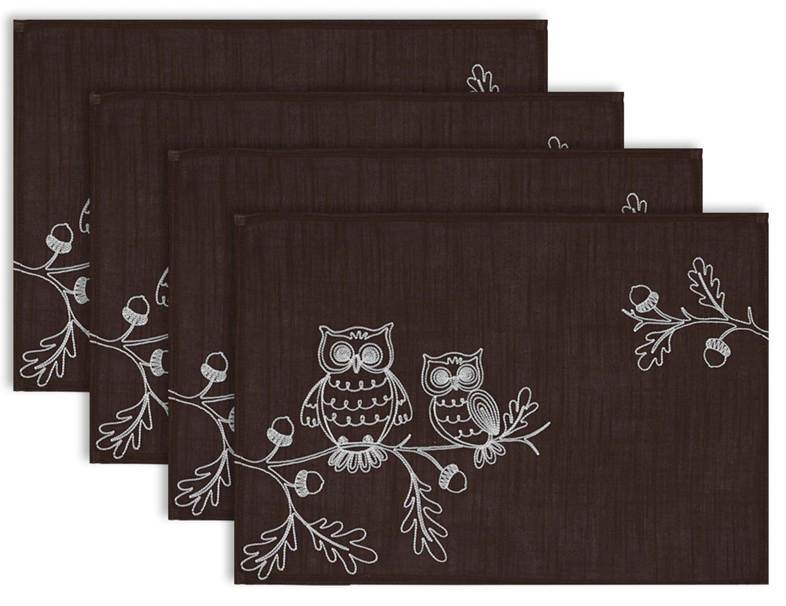 DII Placemat Embroidered Owls (Set of 4)