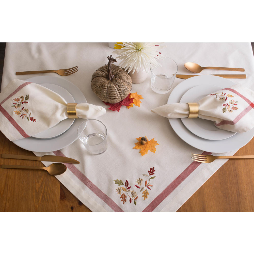 DII Natural Embroidered Fall Leaves  Bordered Napkin (Set of 6)