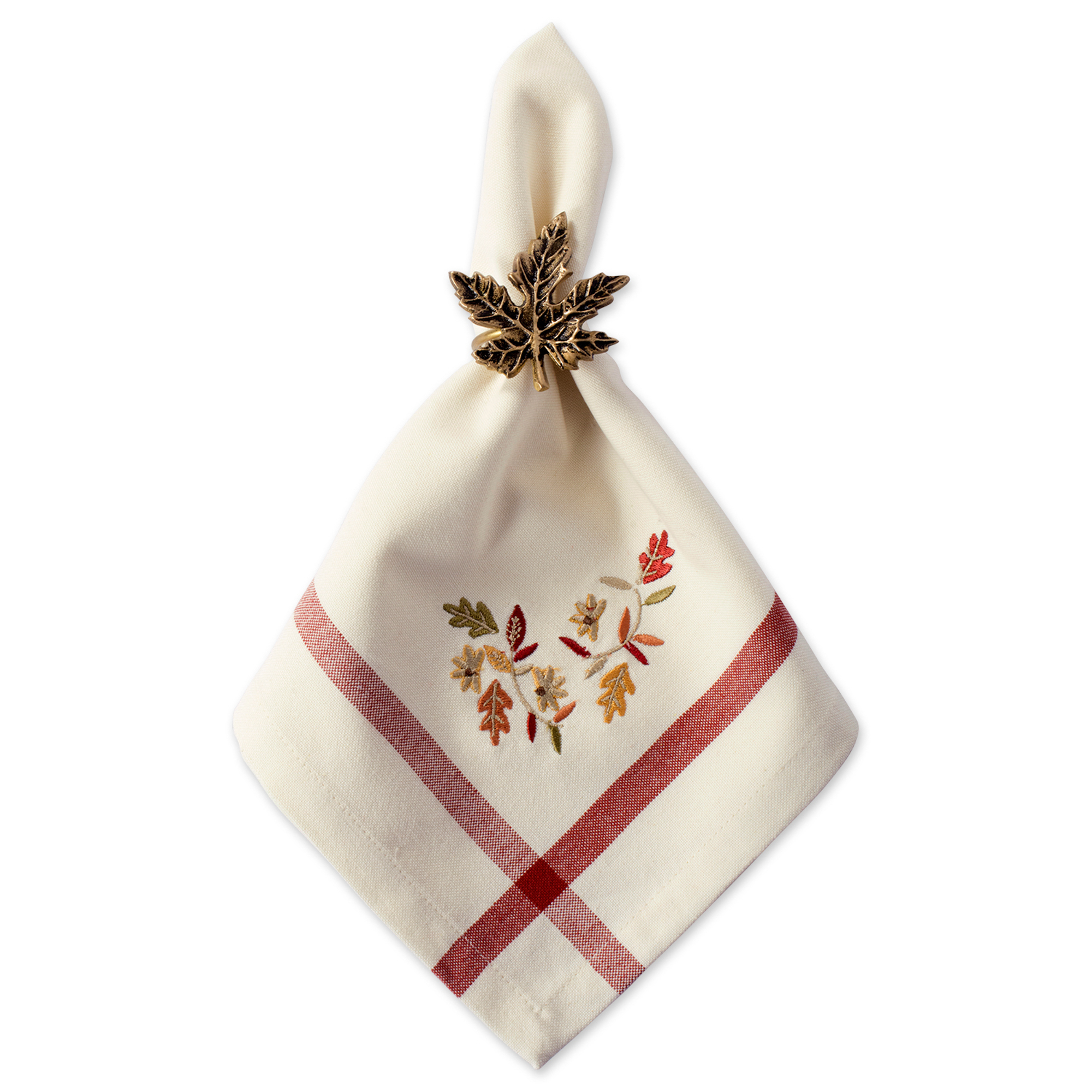 DII Natural Embroidered Fall Leaves  Bordered Napkin (Set of 6)