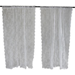 DII White Flower Blossom Lace Window Curtain  (Set of 2)