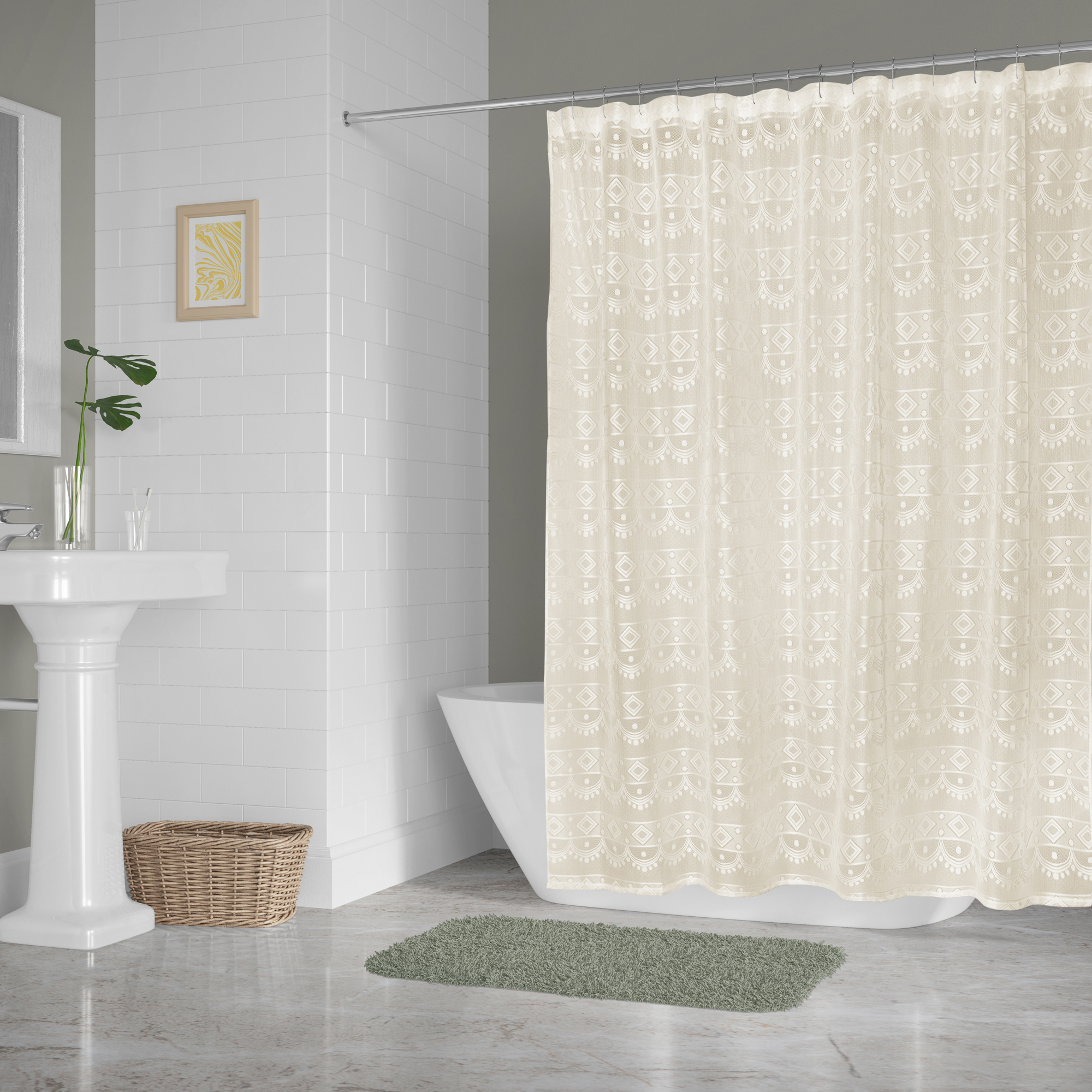 DII White Flower Blossom Lace Shower Curtain
