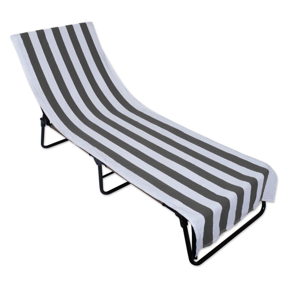 DII J&M Gray Stripe Lounge Chair Beach Towel With Top Fitted Pocket 26x82