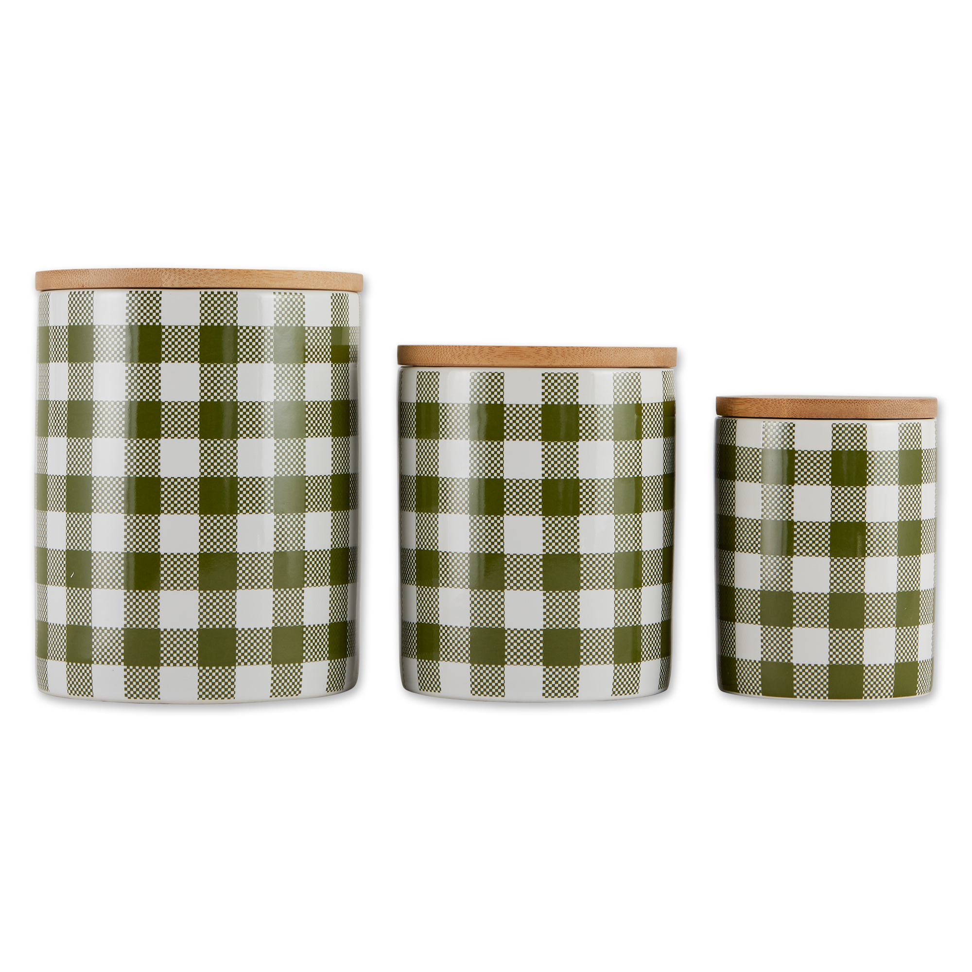 DII Antique Green & White Buffalo Check Ceramic Canister (Set of 3)