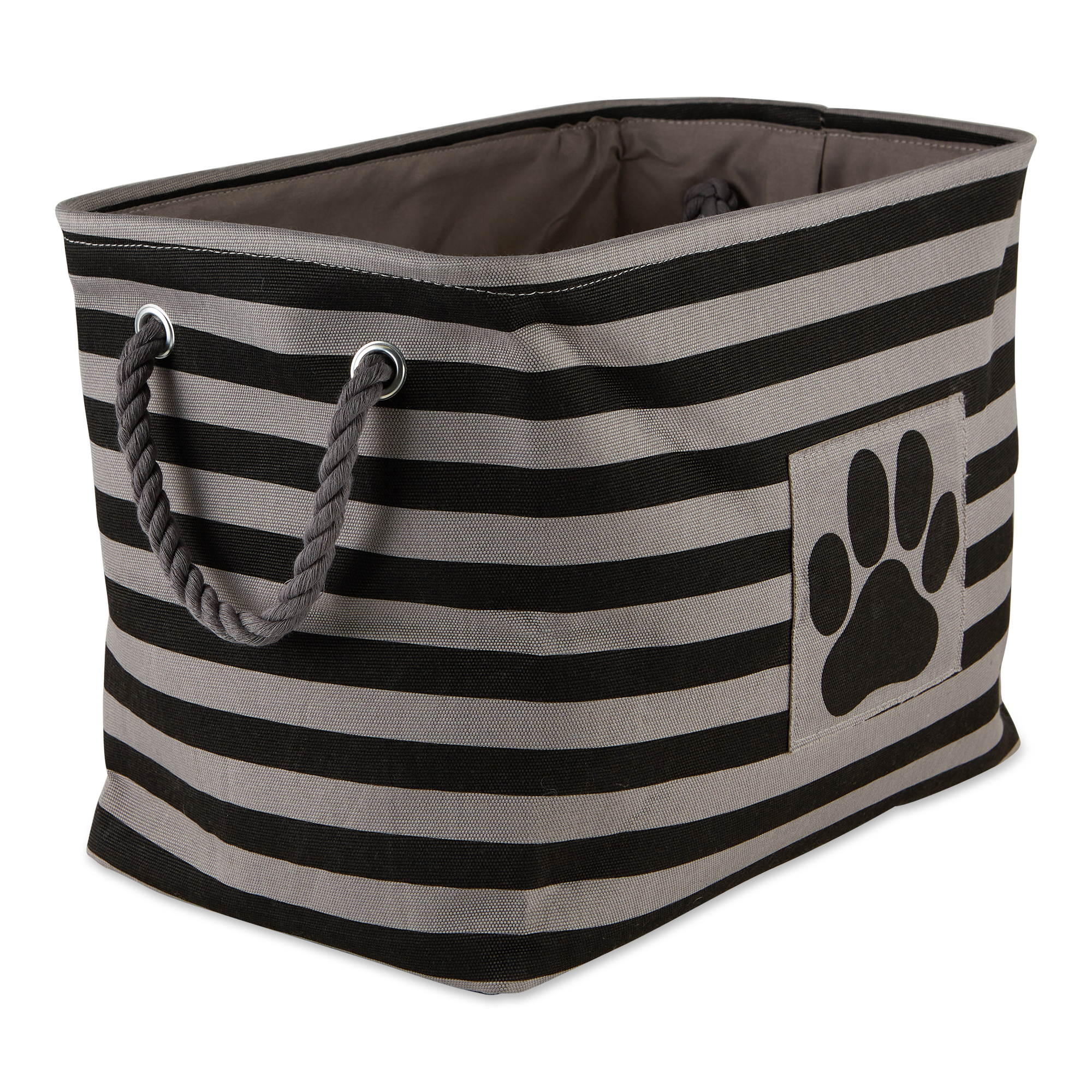 Bone Dry Polyester Pet Bin Stripe With Paw Patch Black Rectangle Large