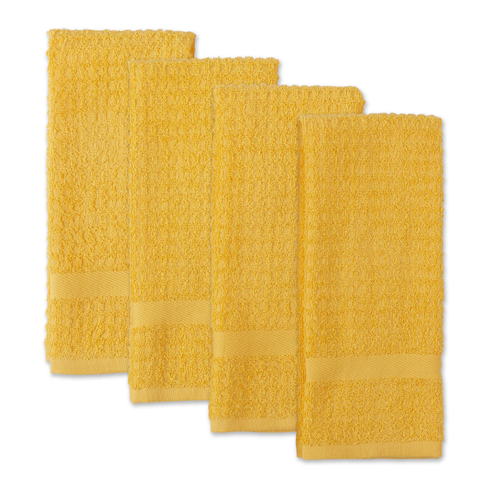 DII Solid Yellow Waffle Terry Dishtowel Set of 4