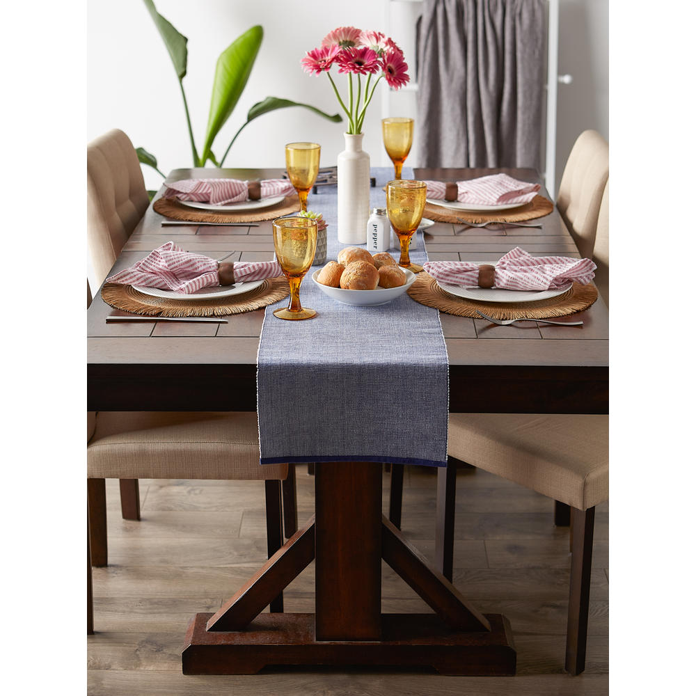 DII French Blue Eco-Friendly Chambray Fine Ribbed Table Runner 13x72 inches