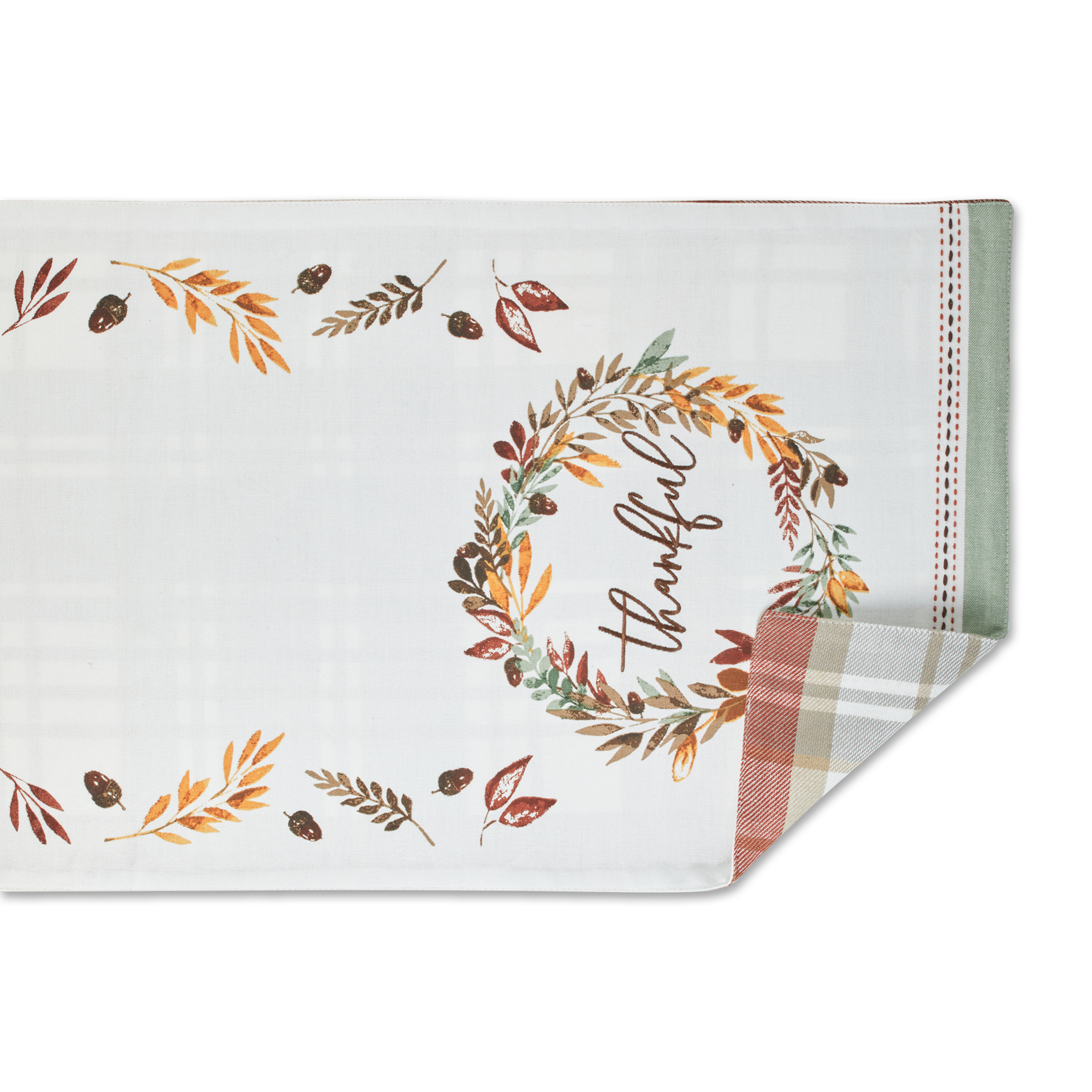 DII Thanksgiving Thankful Autum, Fall Leaves, Reversable Table Runner 14x108"