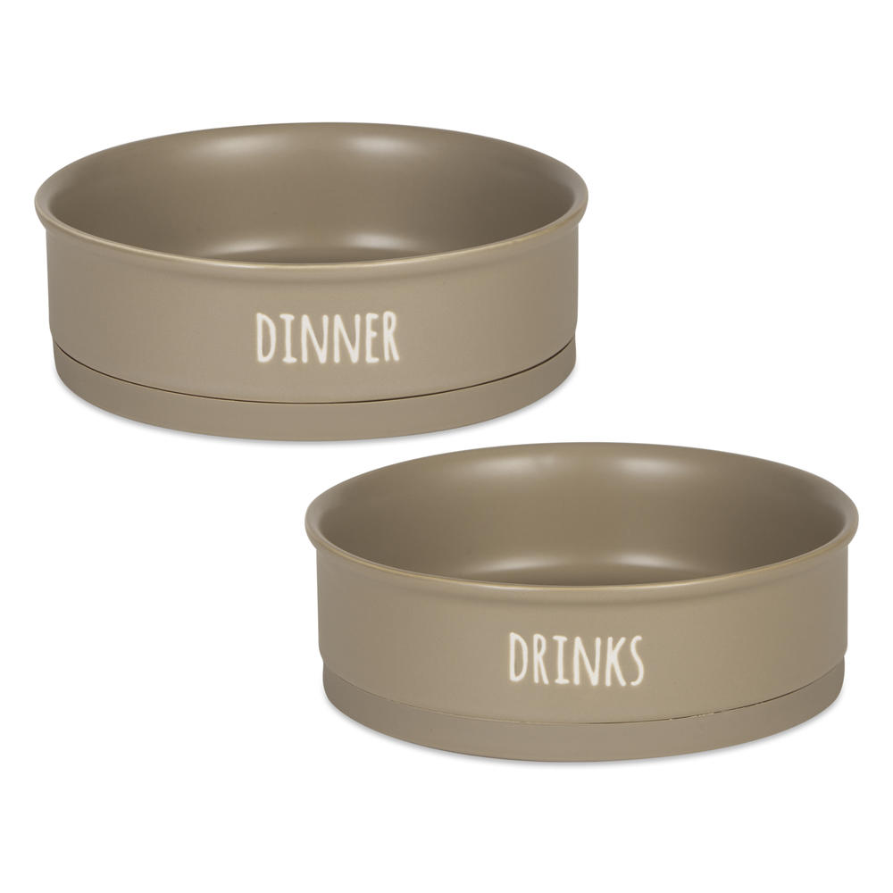Bone Dry Pet Bowl Dinner And Drinks Stone Large (Set of 2)