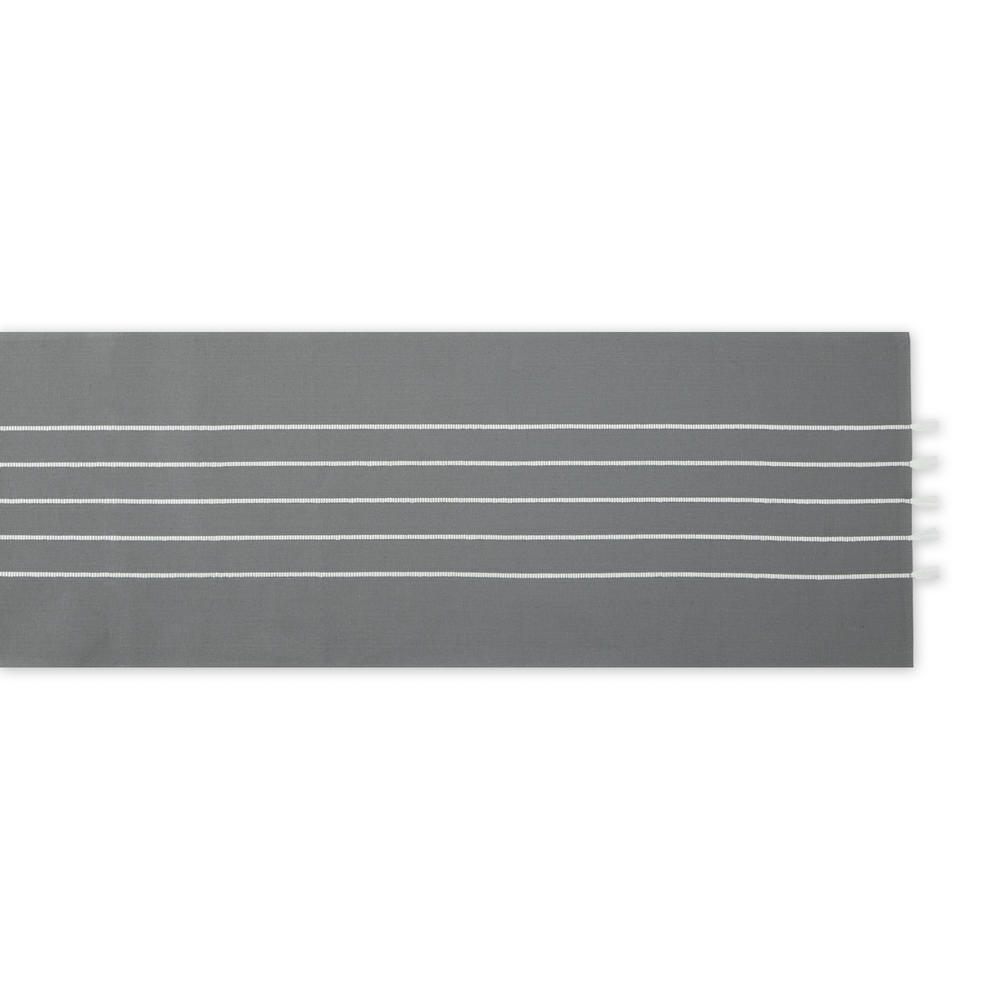 DII Gray and White Stripe Tassel Table Runner 14x108