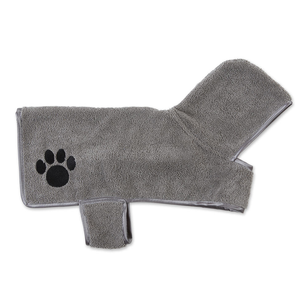 Bone Dry Gray Embroidered Paw X-Small Pet Robe
