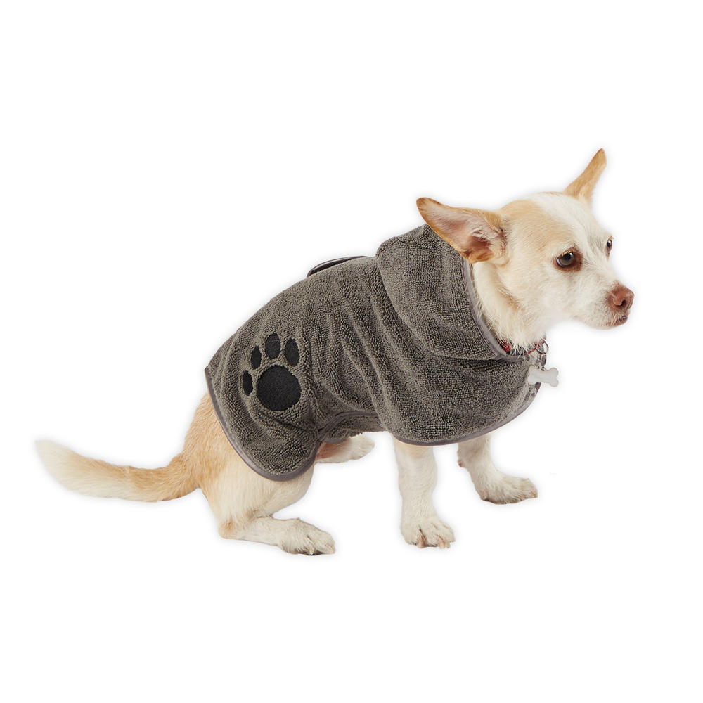 Bone Dry Gray Embroidered Paw X-Small Pet Robe