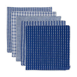 DII Ultra Absorbent, Everyday Cotton Kitchen Towels, Dishcloth Set, Assorted Blue, 5 Piece
