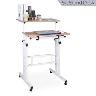 Qwork Wheel Mobile Stand Up Computer Desk Height Adjustable Cart